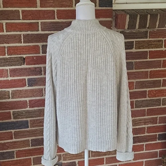J. Crew Azra Pom-Pom Cableknit Sweater Gray Size Large - Picture 6 of 9